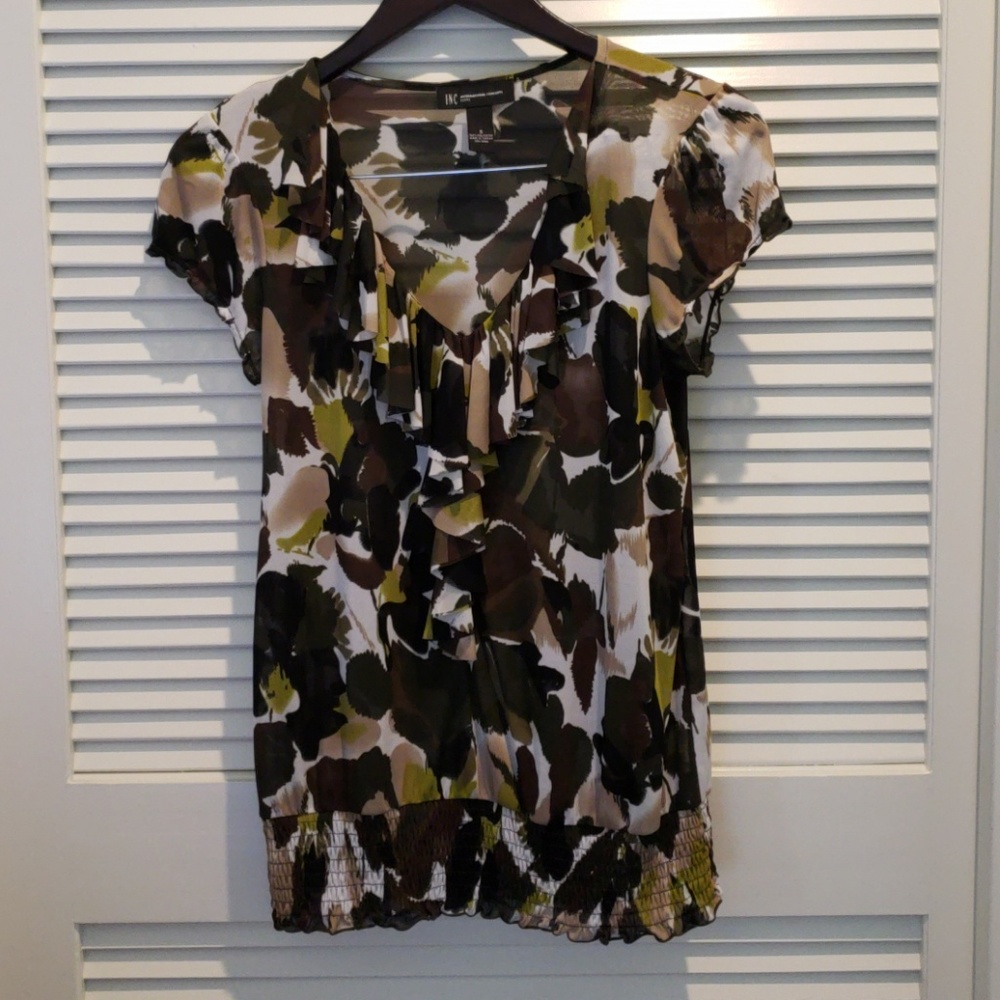 INC floral multi color Petite small womens blouse